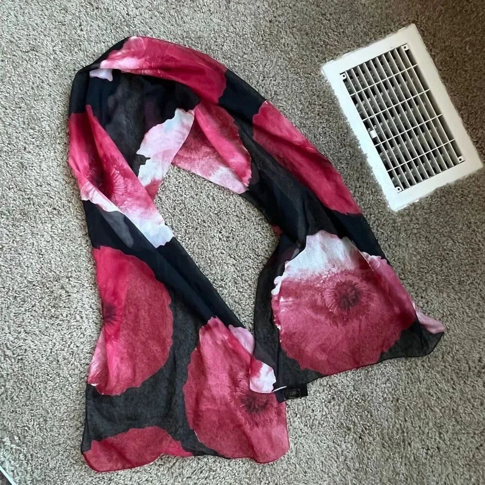Art of the Scarf Tie Rack Sheer Floral Scarf Italy 90s Y2K Red Black